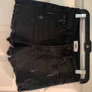Black distressed denim shorts worn once.